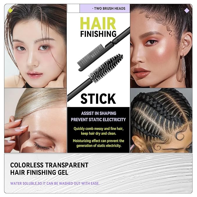 BestLand Double-Head Hair Finishing Stick – Non-Greasy Flyaway Tamer with Mascara Brush & Comb Tip, Styling Gel Wax Stick for Bangs & Baby Hair Control