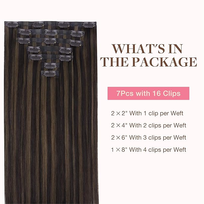 GOO GOO Clip in Hair Extensions Real Human Hair, Remy Human Hair Extensions Clip ins for Women, Natural Human Hair, 22inch 140g 7 Pcs, #2/6 Dark Brown Highlighted Chestnut Brown