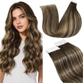 LaaVoo Hair Extensions Tape in Brown Balayage Human Hair Tape in Extensions Ombre Brown to Caramel Blonde with Brown 18inch 20pcs 50g