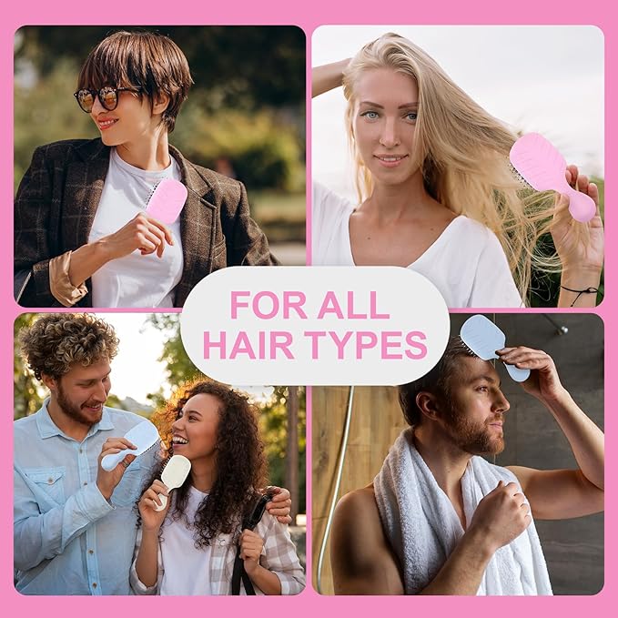 Mini Boar Bristles Hair Bursh, Travel Size Hair Brush for Women Men Kids, Protable Small Hair Brush for Pockets Purses, Mini Detangler Brush for Smooth Add Shine(Pink)