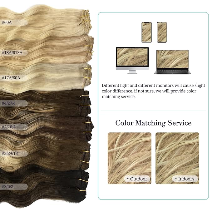 DOORES Human Hair Extensions Clip in Dark Blonde Highlighted Bleach Blonde - 150g 9pcs 16 Inch Remy Straight Natural Hair Extensions