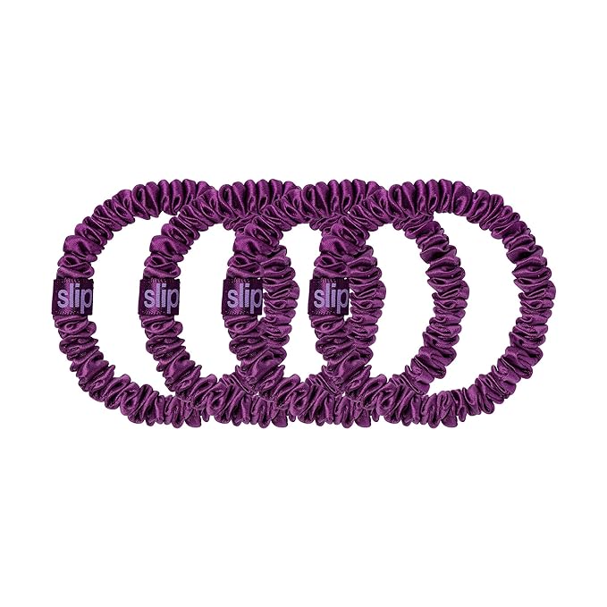 slip Skinny Scrunchies: Anti-Crease, Anti-Breakage Slipsilk™ Design Protects Delicate Hair | Includes 4 Pure Silk Scrunchies: Dark Purple