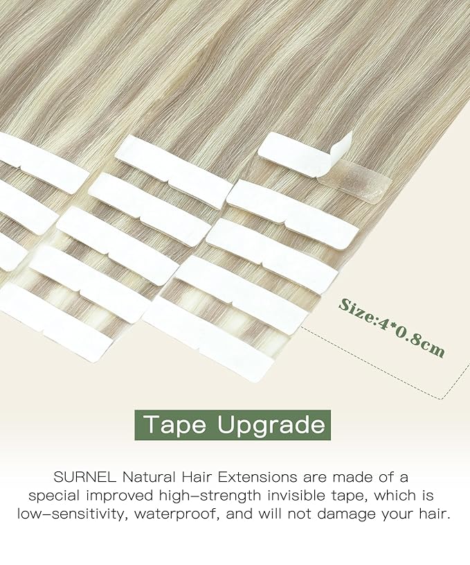 SURNEL Injection Tape in Hair Extensions Human Hair #18P60 Ash Blonde with Platinum Blonde Injected Tape in Hair Extensions Seamless Tape ins 14inch 20pcs 30g(#18P60,14)