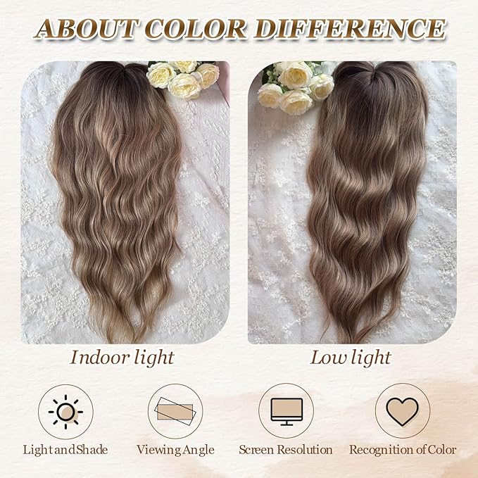 MORICHY Hair Toppers for Women with Thinning Hair 20inch Long Wavy Hair pieces for Women Synthetic Wiglets Topper with Bangs Clip in Light brown with Blonde Highlights