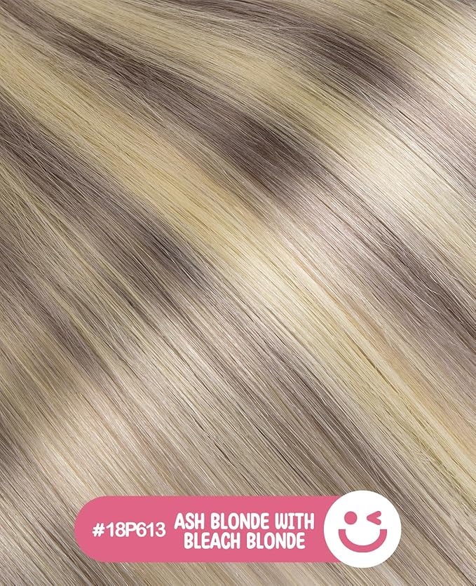 Youngsmile Injection Tape in Hair Extensions Human Hair #18P613 Ash Blonde with Bleach Blonde Real Human Hair 20pcs 35g 16 Inch Injected Tape in Hair Extensions Seamless Tape ins (#18P613,16'')
