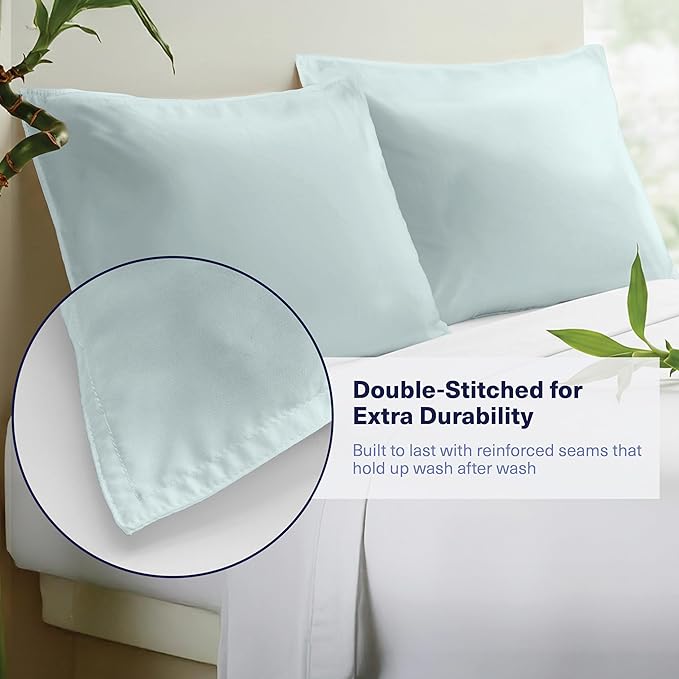 Kickoff Viscose Bamboo Pillowcase, King, Set of 2, 100% Organic Hidden Zippered Viscose Bamboo Pillow Case King Size, Cooling Pillow Cover for Hot Sleepers (20"x40", Coastal Blue)