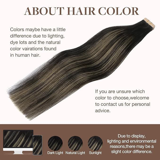 GOO GOO Tape in Hair Extensions Human Hair, 1B/19/1B Natural Black to Light Blonde, 16inch 50g 20pcs, Skin Weft Seamless Invisible, Silky Straight with Thick Ends, Remy Human Hair