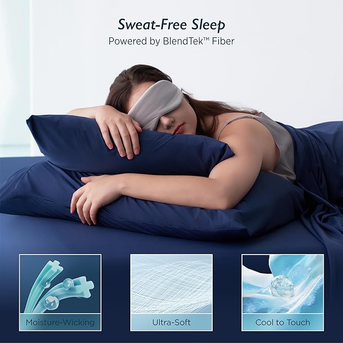 Breescape Cooling Pillow Cases King Size - BlendTek™ Dry & Cool Technology for Hot Sleepers and Night Sweats, 2 Pack Ultra Soft & Smooth Pillowcases for Hair & Skin Care, 20" x 36", Twilight Blue