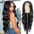 NAYOO Long Black Wavy Wig for Women 26 Inch Middle Part Curly Wavy Wig Natural Looking Synthetic Heat Resistant Fiber Wig for Daily Party Use (Natural Black)