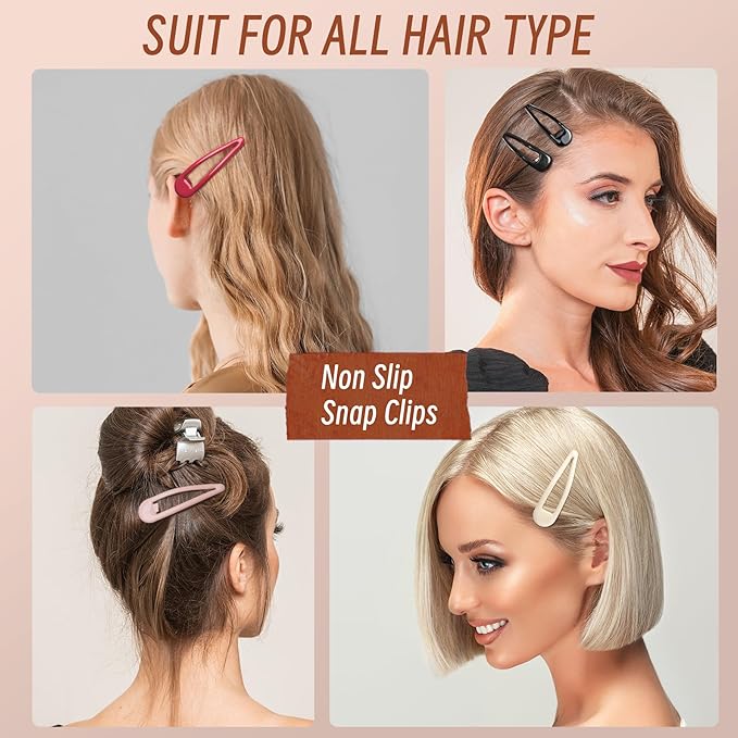Metal Snap Hair Clips, No Slip Hair Clips for Thick/Thin Hair, 16pcs Medium Barrettes for Women Kids Hairstyle Makeup Accessories (8pcs 2.36inch & 8pcs 2.7inch) (Pink Pink)