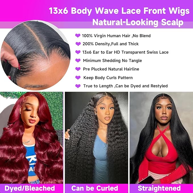 Body Wave Lace Front Wigs Human Hair Pre Plucked 200 Density Glueless 13x6 HD Transparent Lace Frontal Wigs Body Wave Wigs for Women Natural Hairline 18 Inch Human Hair Wig Natural Black