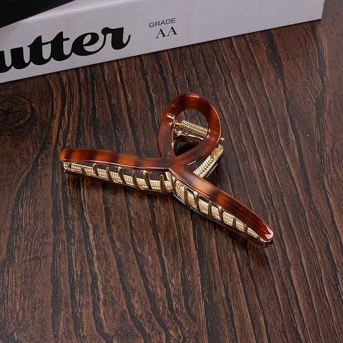 Big Hair Claw Clip Metal Claw Clips for Women Strong Hold Claw for Heavy Hair Brown Acetate Claw Clips for Girls 4.5" Jaw Clamp Large Hair Accessories for Long Thick Hair(New Brown)