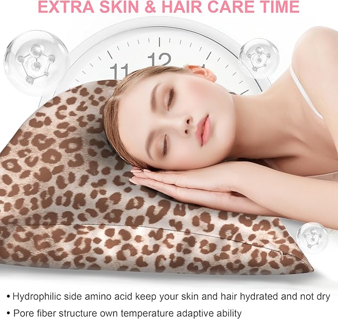 Mulberry Silk Pillow Cases King Size with Hidden Zipper, Ultra Smooth and Soft Breathable Cooling Silk Satin Pillowcase for Hair and Skin, Gifts for Women Men (Leopard Beige, 20x36 Inches, 1 Pack)