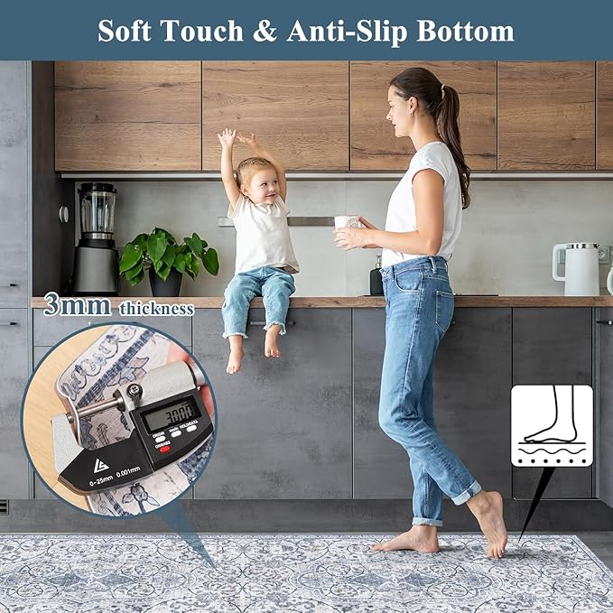 Area Mat for Living Room, 5'x8' Waterproof Vintage Print Floor Mat for Bedroom Kitchen, Stain Resistant Non-Slip Rug for Under Dining Table, Soft Floor Play Pad for Baby Spills, Pet Accidents
