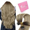 YoungSee Nano Bead Hair Extensions Human Hair Dark Brown Ombre Nano Extensions Human Hair Light Brown Balayage Blonde Nano-ring Hair Extension Real Hair Ombre Nano-Tip Extension 20 inch 50s 50g