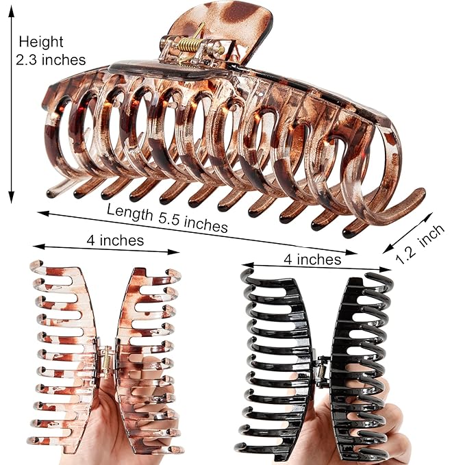5.5 Inches Extra Large Hair Clips for Long Thick Hair Women’s Jumbo Hair Claw Clips 2 Counts in Set Hair Accessories (jaguar and black)