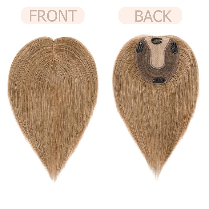 Hair Toppers for Women Real Human Hair No Bangs, 13 * 15 cm Larger Silk Base 150% Density Clip In Topper Hairpieces, Wiglet Top Pieces Add Volume -12 Inch 06 Light Brown