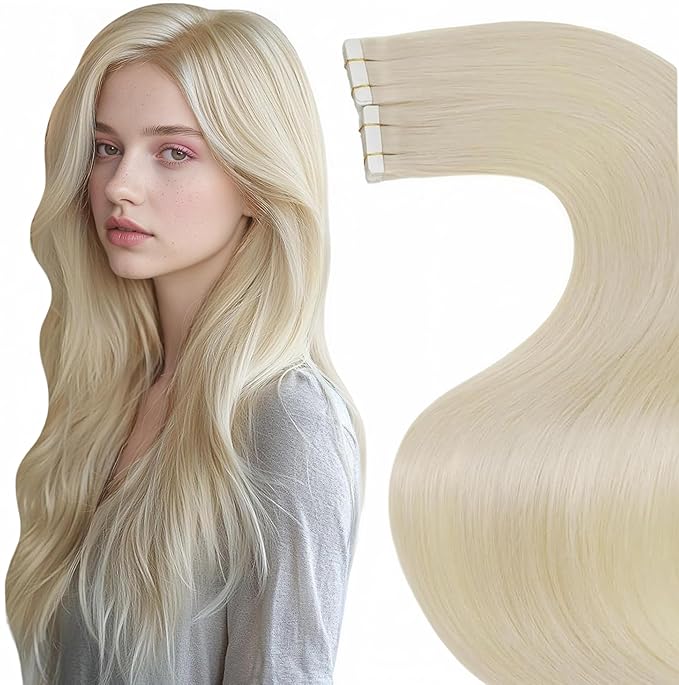 LaaVoo Tape in Hair Extensions Human Hair Bleach Blonde Hair Extensions Tape in Real Hair Tape on Extensions Seamless for Women 26inch 20pcs 50g