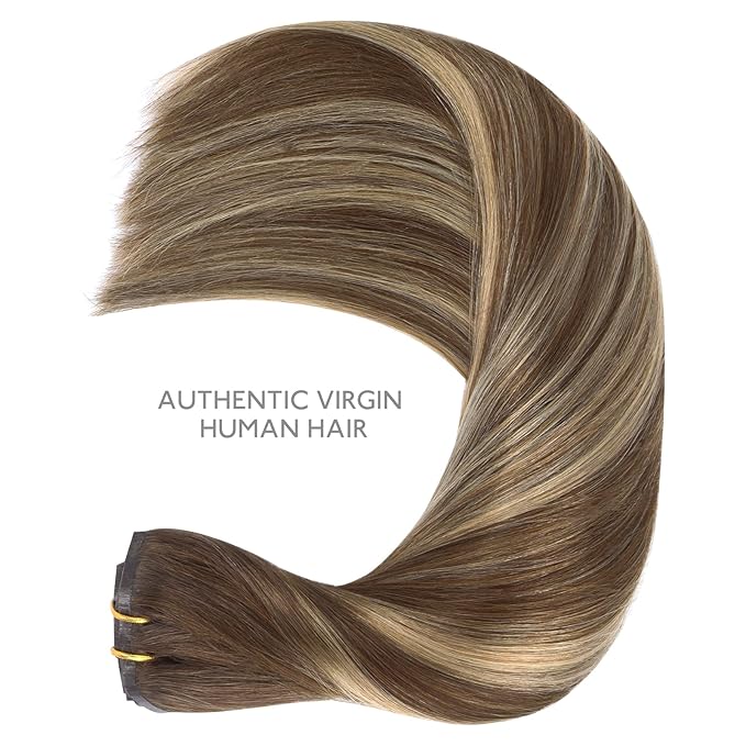WENNALIFE Seamless Clip In Hair Extensions, 20 Inch 7pcs 150g Balayage Chocolate Brown to Honey Blonde Hair Extensions Clip In Invisible PU Skin Weft Real Human Hair Extensions Clip In