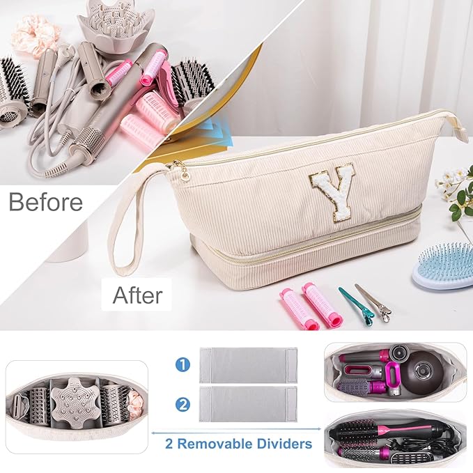 Initial Personalized Hair Dryer Case,Double-Layer Hair Tools Travel Carrying Case for Shark FlexStyle with Hair Dryer Bag- Hair Air Wrap Dryer Case Flat Curling Iron Travel Organizer Gift