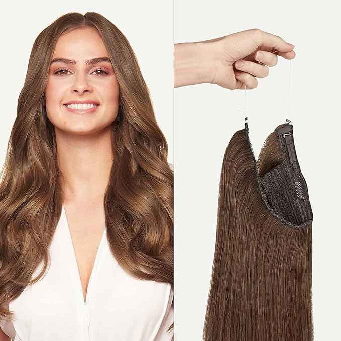 Luxy 100% Remy Human Hair – Halo Clip-In Hair Extensions –Natural Looking Volume & Length - One-Piece - Easy 5-Min Application 150 grams 12" Chestnut Brown Halo