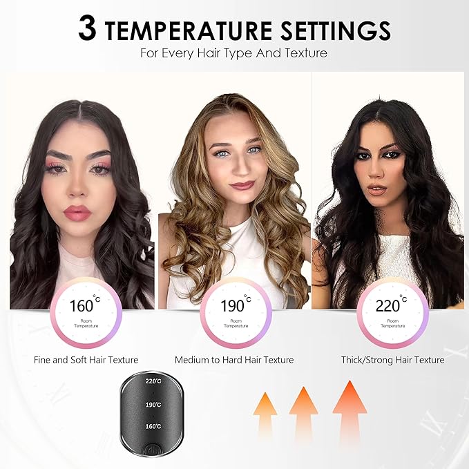Automatic Rotating Curling Iron, Hair Curler with 3 Temps Fast Heating, 2-Way Rotating 1 Inch Curling Wand, Ceramic Coating, Ionic, Anti-Scald, Anti-Tangle, Dual Voltage Auto Shut-Off (Gray)