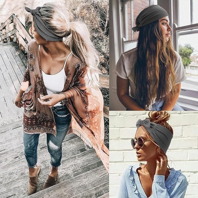 DRESHOW 6 PCS Adjustable Headbands for Women Knotted Headbands Elastic Non-Slip Fashion Hair Bands for Workout Sports Running Yoga