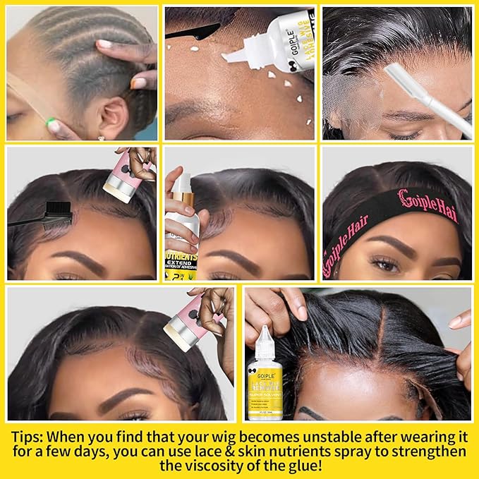 Wig Accessory Essentials Kit Lace Front Wig Glue, Wig Adhesive Extension Spray for Extend Boding Time of Lace Glue, Natural and Gentle Formula Lace & Skin Nutrition Spray Extend Duration of Adhesive
