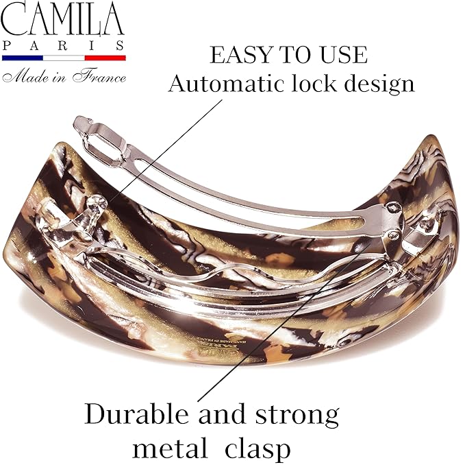 Camila Paris CP3620 French Hair Barrette Clip for Girls for Thick Curly Wavy Long Hair, Strong Hold Grip Hair Clips for Women, Automatic, No Slip Styling Girls Hair Accessories, Handmade in France
