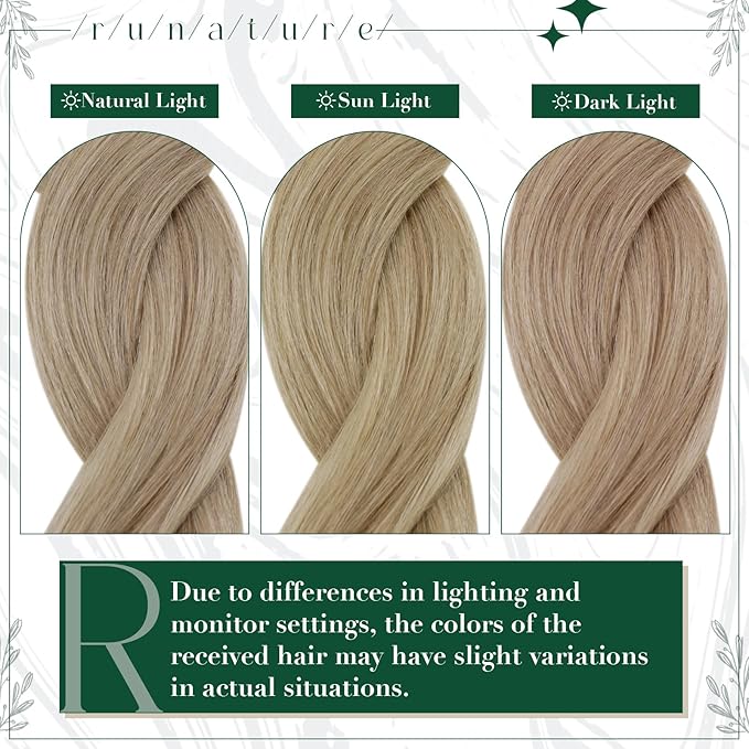 RUNATURE Clip in Hair Extensions Real Human Hair, Natural Hair Extensions Clip Ins, Remy Human Hair for Women Double Weft 18 Inch 50g 3pcs #16P22 Dark Ash Blonde Highlight Light Blonde