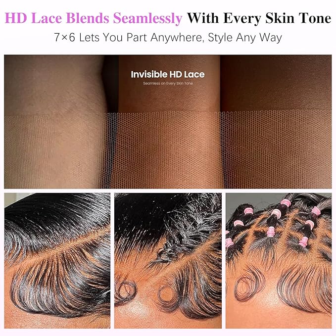 7x6 Burmese Curly Glueless Wigs Human Hair Pre Plucked Pre Cut 250% Density Drawstring Wig for Black Women 7x6 HD Lace Front Wigs Human Hair Glueless Wear and Go Nautural Color 30 Inch
