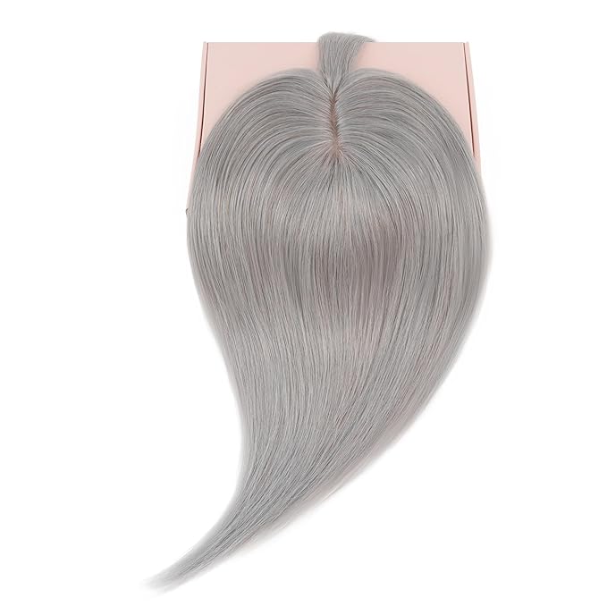 Rich Choices Real Human Hair Toppers for Women With Bang 100% Remy Human Hair Topper for Thinning Hair Clip in Silk Base Hair Topper 14 Inch G1 Grey Silver