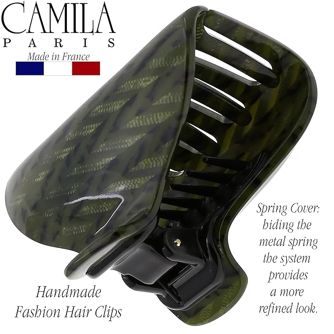 Camila Paris CP3260 French Hair Clip for Women for Long Curly Wavy Hair, Green, Girls Hair Claw Clips Jaw Fashion Styling Hair Accessories for Women, Strong Hold No Slip Grip, Made in France