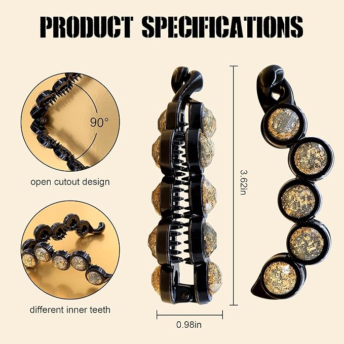 Rhinestone Banana Hair Clips for Women - 4Pcs Sparkly Crystal Ponytail Holders for Medium Hair, Non-Slip Hair Accessories for Half-Up Styling, Dressy for Daily & Party (NOT for Thick Hair)
