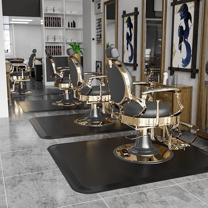4’x 5’x 1/2'' Thick Salon Mat for Hair Stylist, Barber Floor Mats w/Round Base, Salon Chair Mat Comfort Standing, Barbershop Beauty Spa Equipment