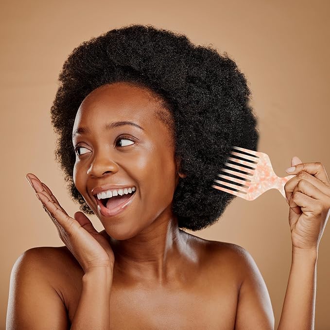 VOCOSTE Hair Picks for Curly Hair, Gentle Detangling Wide Tooth Comb, Afro Pick, Hair Pick Comb, Hangable Hair Styling Tool for Hair Care, Orange