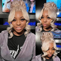 Hidden Strap Milk Tea Ash Blonde Wig Human Hair Body Wave 360 Lace Front Wig Human Hair Ombre Glueless Wigs Pre Bleached Bleached Knots 180% Density Drawstring HD Full Lace Wigs 26Inch