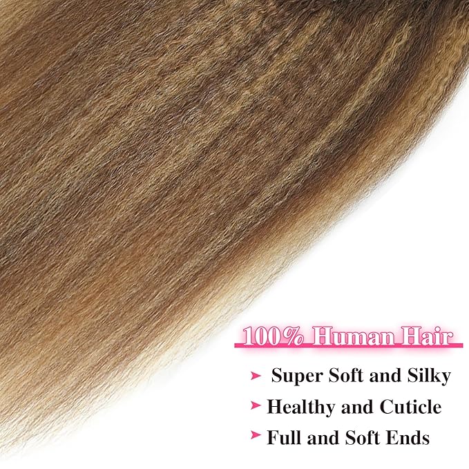 Kinky Straight Clip in Hair Extensions Real Human Highlight Clip ins For Women Unprocessed Clip on Hair Extensions(16inch,#4/27/4)