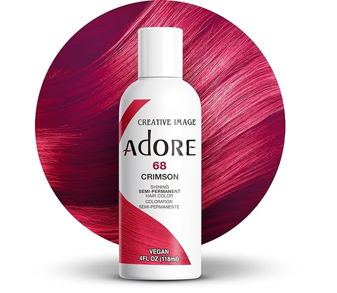 Adore Semi Permanent Hair Color (068 Crimson) | Vegan & Cruelty-Free Red Hair Dye | No Ammonia, No Peroxide, No Alcohol | 4 Fl Oz (Pack of 1)