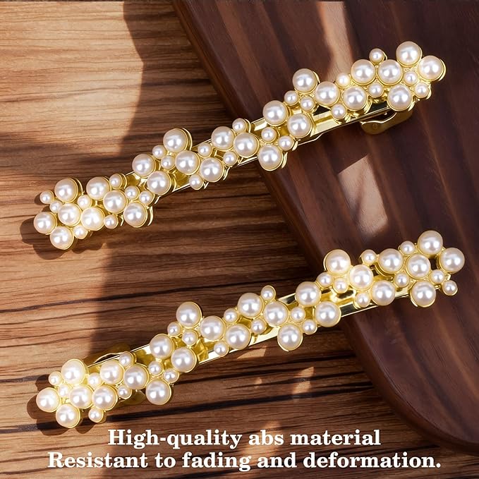 2 Pcs Pearl Hair Clip, Gold Hair Barrettes, Elegant Pearl Barrette, Small Decorative Pearls Hair Clips for Women Thick Thin Hair Party Wedding (Gold)