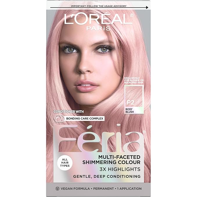 L'Oreal Paris Feria Multi-Faceted Shimmering Permanent Hair Color, P2 Rosy Blush (Smokey Pink), Pack of 1 Hair Dye Kit
