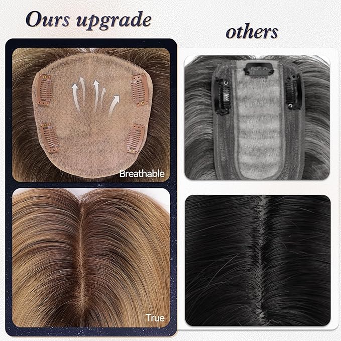 starluck Hair Toppers for Women with Bangs, 5"*5.5"Large Coverage Ombre Ash Blonde 100% Real Human Hair Toppers for Women with ThinningHair,Cover Gray HairRoots