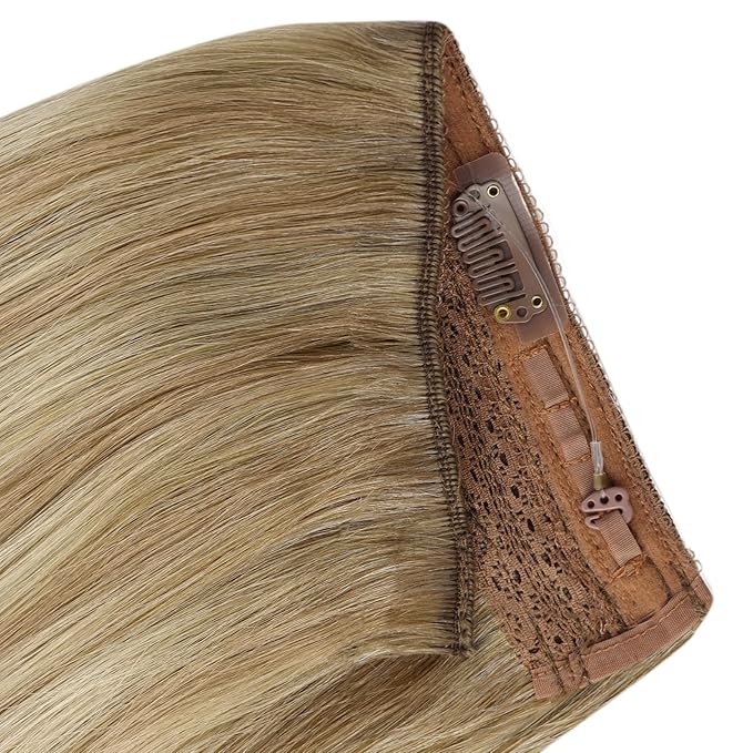 YoungSee 130G Light Brown Wire Hair Extensions for Women Balayage Human Hair Wire Extensions Light Brown Mix Platinum Blonde Fish Line Hair Extensions Human Hair 22Inch