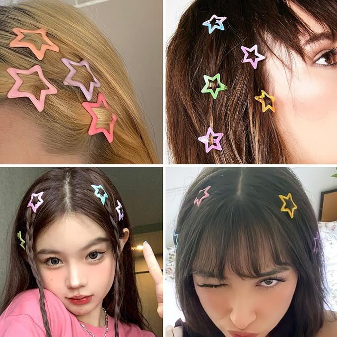 Star Hair Clips Snap Hair Barrettes Non Slip Star Hair Accessories Multiple Colors Metal Hair Clips for Girls Women -15 PCS 1.18"