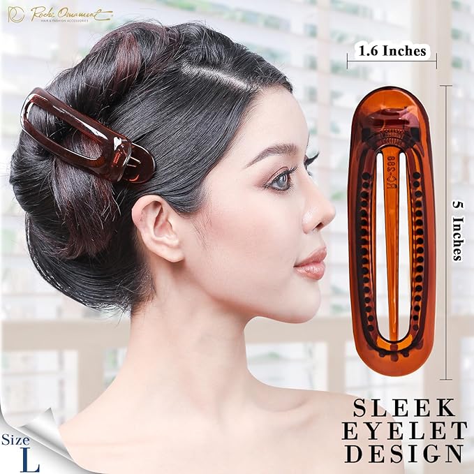 RC ROCHE 6 Pcs Flat Claw Hair Clips for Women Alligator French Barrette Long Thick Hair Duckbill Curved No Slip Grip Lay Flat Side Slide Firm Classic Styling, Large Brown