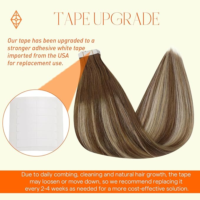 Full Shine Tape in Hair Extensions Human Hair Balayage Color 4/27/60/8 Ombre Brown and Blonde Seamless Skin Weft Tape in Extensions 12 Inch 20 Pcs 30G Brazilian Invisible for Women