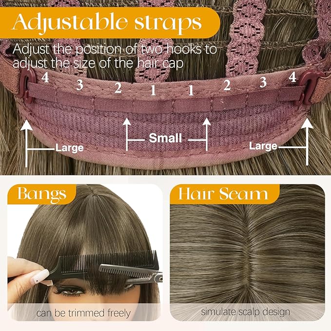 SOFEIYAN Light Blonde Wigs with Bangs 24 Inch Long Straight Layered Wig Natural Hair Soft Heat Resistant Synthetic Medium Length Hair Wigs for Women Daily Party Use