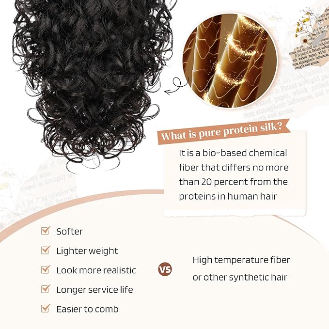 Flufymooz 100％ Pure Protein Ponytail Extension, 18 Inch Curly Claw Clip Ponytail Hair Extensions Natural Soft pony tail hairpiece for women-Dark Chocolate Brown