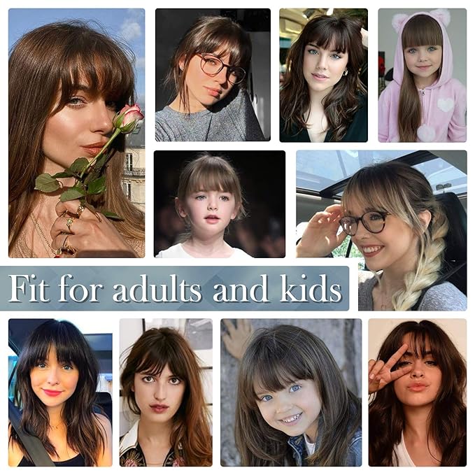 BARSDAR Human Hair Clip in Bangs - 100% Real Human Hair Clip in Bangs for Women - Darker Brown French Bangs Extensions Fringe with Temples Real Hair Bangs Hairpieces - Darker Brown