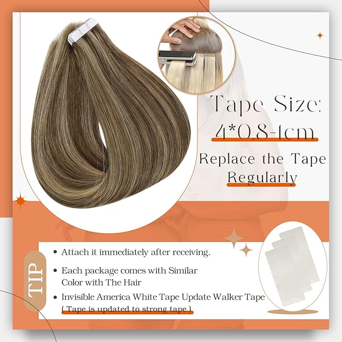 Full Shine Hair Extensions Real Human Hair Tape in Color 4 Brown Highlight 27 Caramel Blonde Double Sided Tape in Extensions 22Inch 100Gram Seamless Skin Weft for Women Add Volume 40Pcs